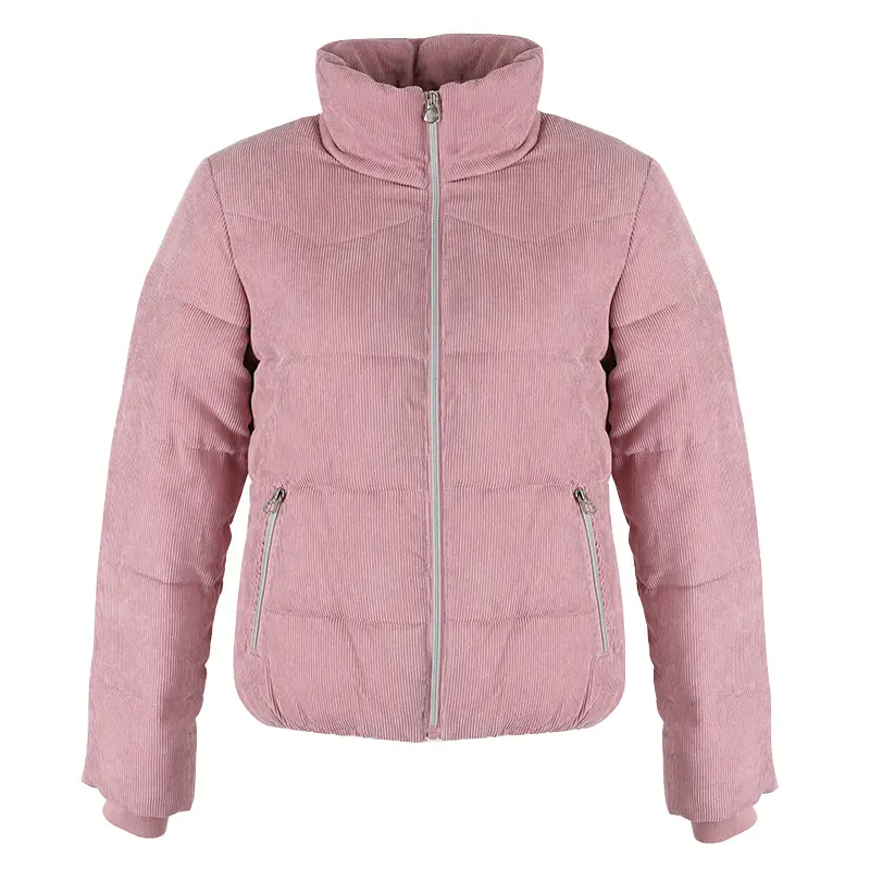 Rosa de invierno para Mujer Plus tamano corto rayas globo chaqueta de abrigo chaquetas