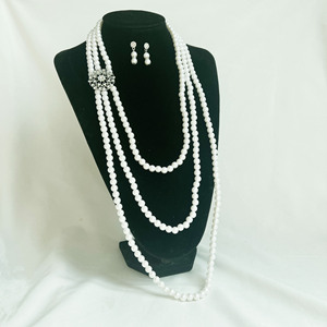 Vintage Pearl <b>Necklace</b> and Earring <b>Set</b> for Women Imitation Multi Layer Long Chain <b>Bridal</b> Wedding Jewelry - Product Image 4
