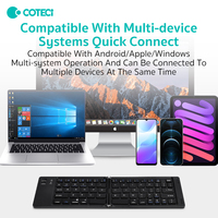 COTECi Keyboard perjalanan bisnis portabel isi ulang ultratipis operasi gunting lipat BT nirkabel untuk Tablet Laptop Mini