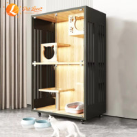 Villa de luxe spacieuse pour chat en bois, verre et fer avec roues verrouillables et structure d'escalade multi-niveaux – Maison et cage pour chat prêtes pour l'hiver