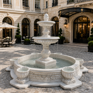 Fuente de jardín exterior con esculturas de figuras clásicas y fuente de agua en mármol blanco para plaza - Product Image 5