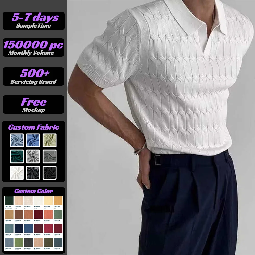 VSCOO Vintage Knitted Polo Shirt Men Old Money Style Short Sleeve Knit Sweater Polo Top