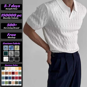 Polo VSCOO <span class=keywords><strong>Homme</strong></span> Personnalisé Tricoté à Manches Courtes, Pull Coupe Slim Couleur Unie, T-shirt à Col Revers Demi-Manche <span class=keywords><strong>en</strong></span> Tricot pour l'Été - Product Image 1