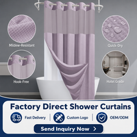 Rideau de douche sans crochets 100 % polyester imperméable 71" x 74" à motif gaufré, rideau de salle de bain de luxe avec doublure à clipser