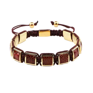 Bracciale da <span class=keywords><strong>uomo</strong></span> in macramè intrecciato con perline rettangolari in <span class=keywords><strong>pelle</strong></span> con Logo personalizzato di alta qualità JBS10213 - Product Image 2