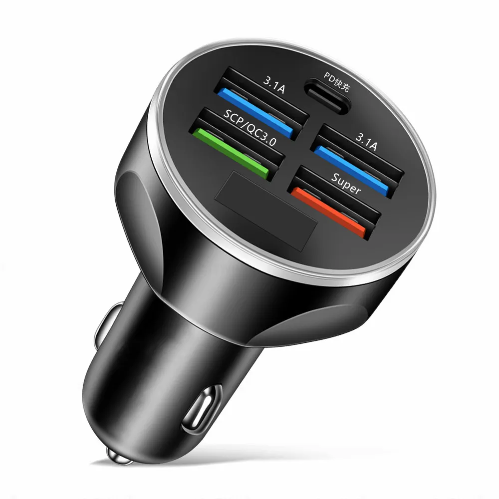 3.1A 4 USB Car Charger với LED Đèn kỹ thuật số sạc nhanh cho iPhone Xiaomi Sumsung PD Loại C xe USB sạc cho điện thoại di động
