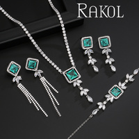 Rakol SP3456 luxe cubique plein de 3A Zircon oeil de cheval forme carrée Turquoise pierres précieuses mariage ensemble de bijoux de mariée