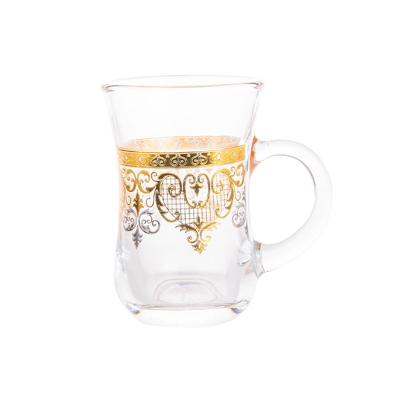 Wholesale classic OEM design 150ML  middle east style royal glass tea cup with handle
