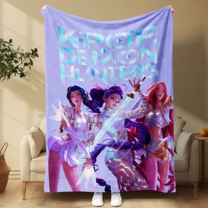 Couverture en flanelle Kpop Demon Hunters pour les QUATRE SAISONNES, couverture de dessin animé Anime Huntrix Rumi Saja pour garçons, couverture pour la maison, les voyages, cadeau - Product Image 6