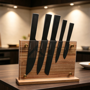 Juego <span class=keywords><strong>de</strong></span> <span class=keywords><strong>Cuchillos</strong></span> <span class=keywords><strong>de</strong></span> Acero Inoxidable Negro Oxidado <span class=keywords><strong>de</strong></span> <span class=keywords><strong>5</strong></span> Piezas, Resistentes a los Arañazos y al Óxido, con Revestimiento Antiadherente <span class=keywords><strong>de</strong></span> Color Negro - Product Image 5