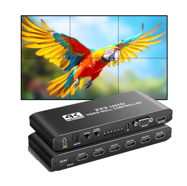SYONG 4K 2x3 UHD HDMI Video Wall Controller with Audio Out and RS232, 180° Rotation for 2x2 , 14 Splicing Modes 2x2 2x3 3x2 1x6