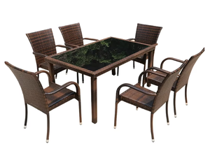 Conjunto <span class=keywords><strong>de</strong></span> Comedor Clásico <span class=keywords><strong>de</strong></span> <span class=keywords><strong>Mimbre</strong></span> Marrón <span class=keywords><strong>para</strong></span> Exteriores, <span class=keywords><strong>Muebles</strong></span> <span class=keywords><strong>de</strong></span> Patio <span class=keywords><strong>de</strong></span> 7 Piezas con Mesa <span class=keywords><strong>de</strong></span> Vidrio y 6 Sillas <span class=keywords><strong>para</strong></span> Jardín o <span class=keywords><strong>Terraza</strong></span> - Product Image 4
