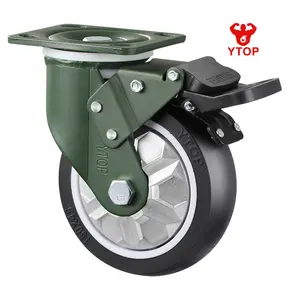 YTOP Rodízios feitos de aço manganês 5 polegadas 6 polegadas de borracha de 8 polegadas pesados com roda de freio carrinho direcional pu rodízio