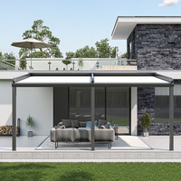 Restaurant Jardin Extérieur Étanche Électrique Automatique Rétractable Toit en PVC et Lumières LED Gazebo Protection Solaire Auvent Pergola