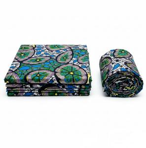 Tissu Pagne Africain en Satin Ciré, Art Tribal, Bleu Pailleté/Technique Feuille d'Or, Tissu Ankara, Tissu Kente, Textiles Africains, Ciré Doré - Product Image 1