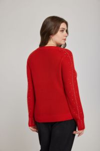 Pull en tricot côtelé vertical rouge festif <span class=keywords><strong>pour</strong></span> <span class=keywords><strong>femme</strong></span>, dégradé avec strass, col rond, manches raglan - Product Image 6