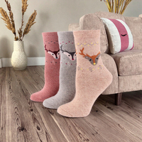 Chaussettes d'hiver en tricot pour femmes, motif renne, épaisses, en mélange de laine et de cachemire, pour bottes de cabane, vente en gros