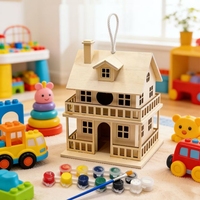 Kit de jeu maison en bois DIY pour enfants, en MDF brut non fini, fournitures de peinture vierges pour activité créative, décoration de table intérieure