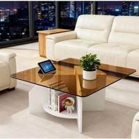 Table basse moderne de luxe léger en verre trempé et plateau en marbre avec structure en bois durable, directement de l'usine Donna Furniture, pour salon