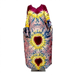 Traditional Hand-Tie-Dye Rayon <b>Kaftan</b> for <b>Women</b> with Matching Scarf, Elegant Loose-Fit Free-Flowing <b>Dress</b> in Vibrant Colorfast - Product Image 1