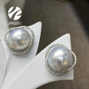 Mới thiết kế sang trọng Bông tai đinh tán 18 K vàng trắng nam ngọc trai biển thời trang cho phụ nữ hàng ngày mặc Quà Tặng Kim Cương Đính hôn đám cưới - Product Image 2