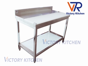 VICTORY KITCHEN Hot Selling Stainless Steel Silver Folding Work <b>Bench</b> with <b>plastic</b> cutting board 300kg Capacity for Restaurants - Product Image 6