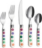 Service de couverts 20 pièces en acier inoxydable avec poignées Puka Dots, écologique, compatible lave-vaisselle, léger, pour le dîner
