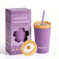 Gobelet isotherme floral de 14 oz avec couvercle et paille, en matériau sans BPA de qualité alimentaire, tasse à eau portable pour l'hydratation quotidienne