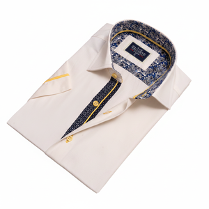 Chemise décontractée et habillée pour homme à manches courtes, motif floral ivoire, 100 % coton, grandes tailles, collection Printemps - Product Image 2