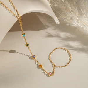 Pulsera de Cadena de Mano Boho de Lujo, Moderna, Antideslustre, Impermeable, Chapada en Oro de 18K, de Acero Inoxidable 316L, con Bisel Delicado y Colorido de Circonitas Cúbicas - Product Image 4