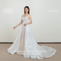 Bretelles perlées en cristal et appliques de dentelle 3D robe de mariée silhouette de sirène robe de mariée avec jupe amovible