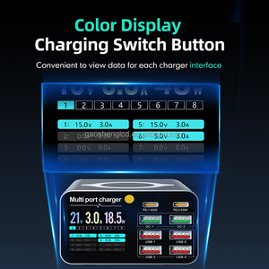 Adaptador de cargador de teléfono con pantalla LED de 8 puertos de 80W con estación de carga inalámbrica rápida 2PD de 4 de 45W y 45W para tableta - Product Image 3