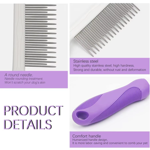 Peine para Mascotas NiBao, de Acero Inoxidable, con Dientes Largos y Cortos, para Perros y Gatos, para el Cuidado y la Limpieza - Product Image 3
