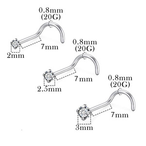 Clous de nez en acier inoxydable avec zircon serti à griffes, forme géométrique de boule, bijoux de piercing, cadeau pour toutes occasions - Product Image 2