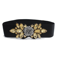 Ceinture large et extensible avec strass incrustés de roses, pour femme, nouvelle collection