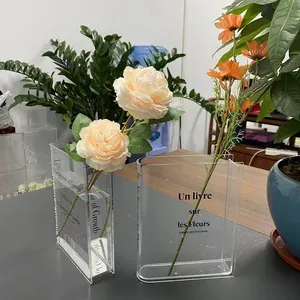2023 sıcak satış Nordic lüks kristal akrilik vazolar için düğün merkezi masa kitap şekilli çiçek akrilik vazo