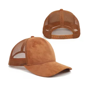 Großhandel Premium einfarbig Wildleder Netz Trucker-Hut benutzerdefiniertes Logo 5 Panel strukturierte Schneckdose Kappe