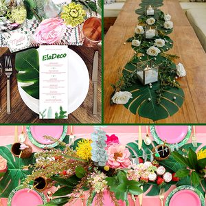 100 Pcs foglie di palma tropicali artificiali Luau decorazione per feste finta seta grande foglia verde per decorazioni per feste Luau hawaiane - Product Image 4