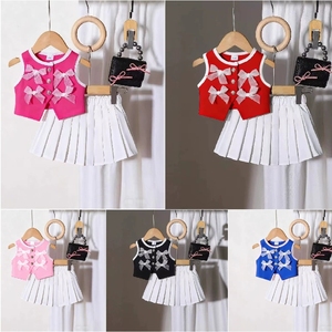 Conjunto <span class=keywords><strong>de</strong></span> Dos Piezas <span class=keywords><strong>para</strong></span> Niñas, Verano 2026, Ropa Infantil al por Mayor, <span class=keywords><strong>Chaleco</strong></span> sin Mangas con Botones y Lazo, Falda Plisada - Product Image 3