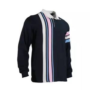 Camisetas de rugby de algodón grueso pesado Camisetas de polo clásicas de manga larga Ropa de equipo Camiseta de rugby de rayas doradas y moradas horizontales - Product Image 3