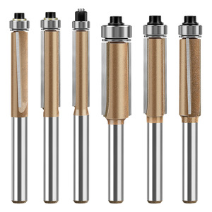 Vástago redondo de 6mm y <span class=keywords><strong>1</strong></span>/4 pulgadas, cortador de recorte de borde biselado en espiral de 2 grados, broca de enrutador recto de doble hoja para máquinas de recorte - Product Image 4