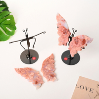 Alas de Mariposa de Cristal de Ágata Rosa Natural Talladas, Adornos de Cristal Encantadores para Decoración, Venta al Por Mayor