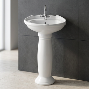 Lavabo rectangulaire en céramique de porcelaine blanche avec piédestal complet, design européen, pour villa et usage commercial - Product Image 1