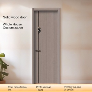 Porte en bois massif insonorisée et sans peinture maison chambre intérieure porte pré-suspendue en cuir prix de gros porte plate d'usine - Product Image 4