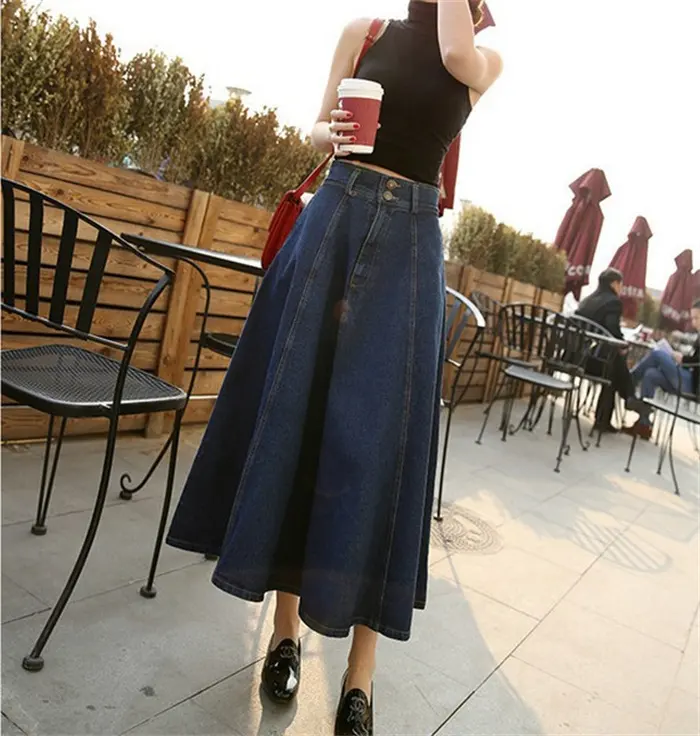 2023 new women's high-waisted denim skirt is slim and versatile A-word big swing skirt denim long skirt