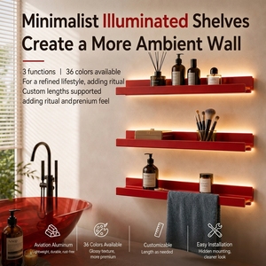 <span class=keywords><strong>Étagère</strong></span> Flottante LED Moderne de Luxe en <span class=keywords><strong>Aluminium</strong></span> OEM/ODM, 36 Couleurs, Lumière Ambiante Personnalisée, Rangement Mural pour Hôtel, Salle de Bain, Bureau - Product Image 2