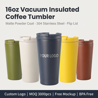 Mug à café isotherme OEM ODM 16 oz, impression personnalisée, acier inoxydable à double paroi, gobelet de voyage avec couvercle rabattable