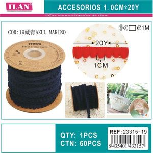 Nastro con pompon ILAN, larghezza 1 cm, lunghezza 20 iarde, blu navy, per decorazioni fai da te - Product Image 3