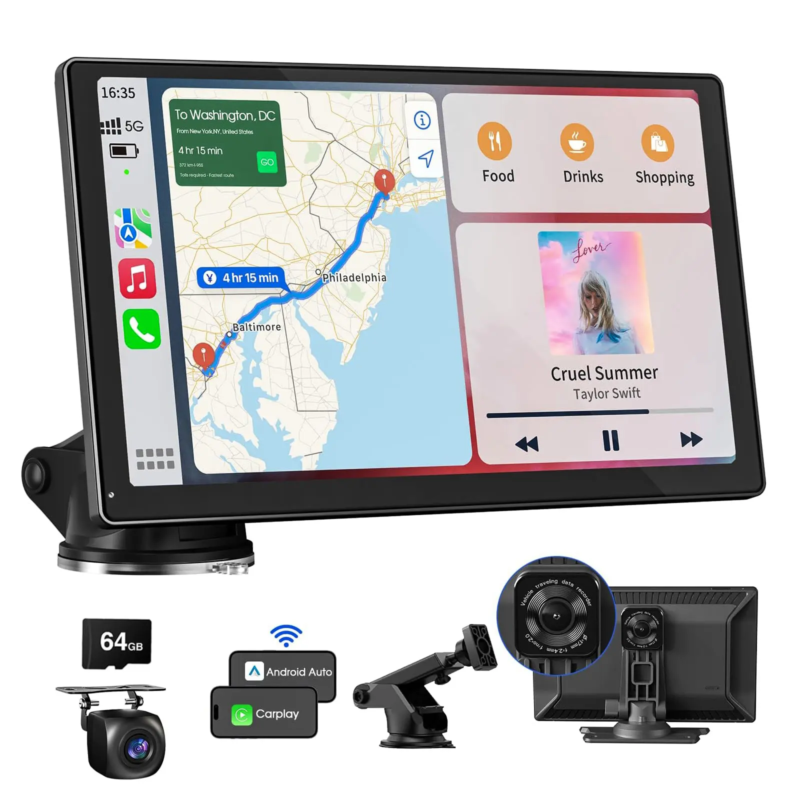 CARABC 9 дюймов Carplay экран Apple беспроводной и Android автомобильный сенсорный экран Дисплей задняя камера MP5 радио видео Автомобильный плеер