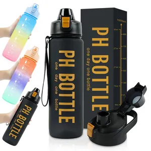 Large Capacity 1l 32oz 1000ml Outdoor Sport Motivational Plastic time marker Water Bottle For Climbing and running